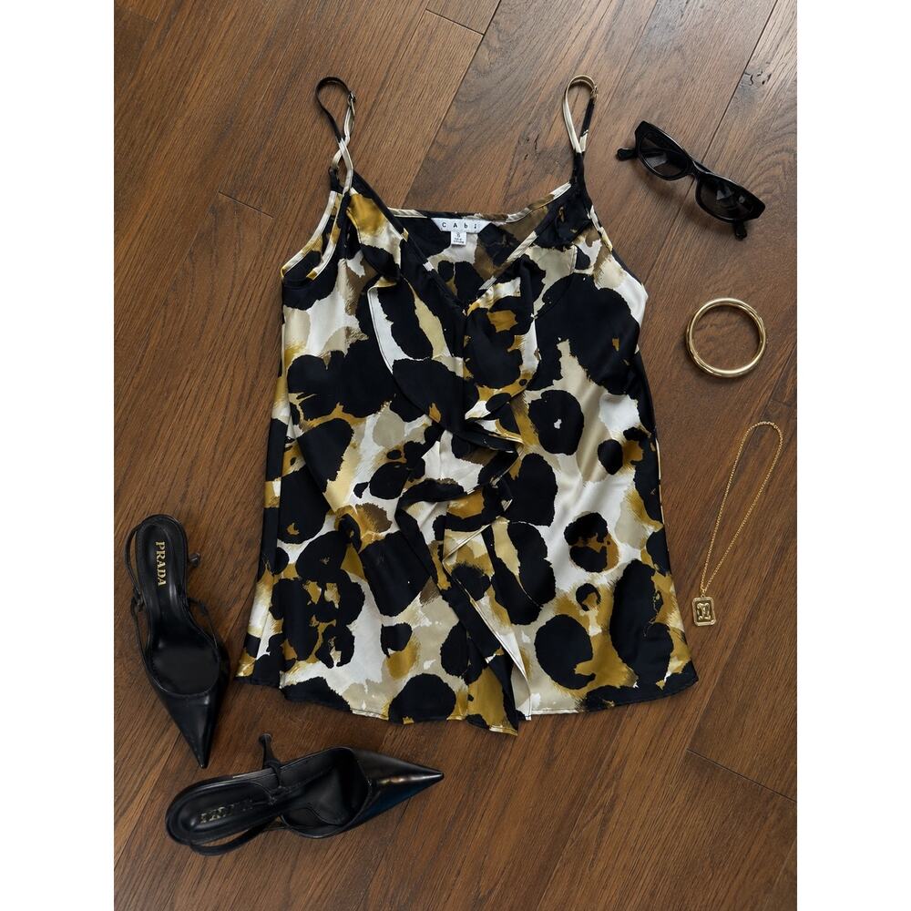 CAbi Animal Print Ruffle Cami Tank Top - Small - Leopard Print Sleeveless Blouse